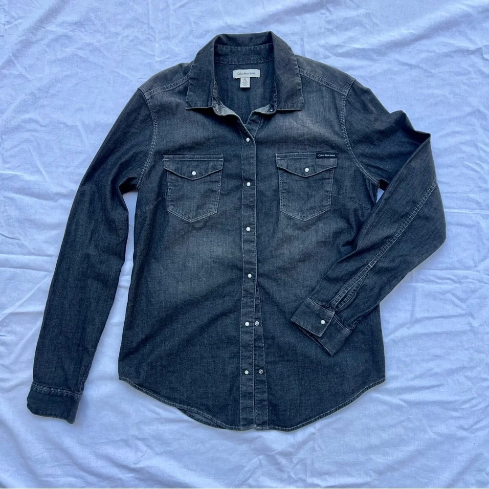 Calvin Klein Chambray Button Down Shirt - Grey - Size S - Picture 3 of 10
